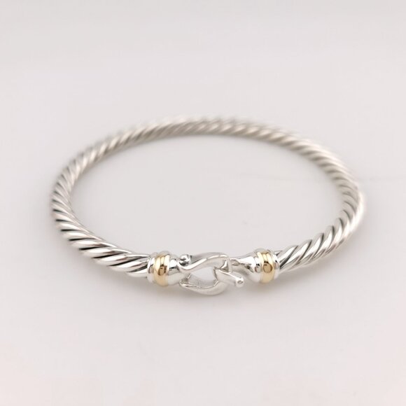 David Yurman Sterling Silver & 14k Gold FLEX 4mm Classic Cable Buckle Bracelet - Picture 2 of 11